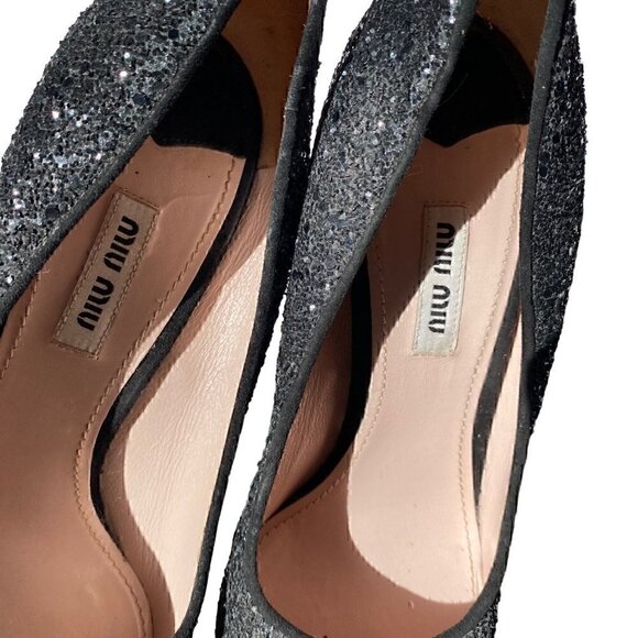 Miu Miu Black Glitter Closed Toe Platform Shoes size EU 38.5 US 8.5 Barbie - Picture 7 of 14